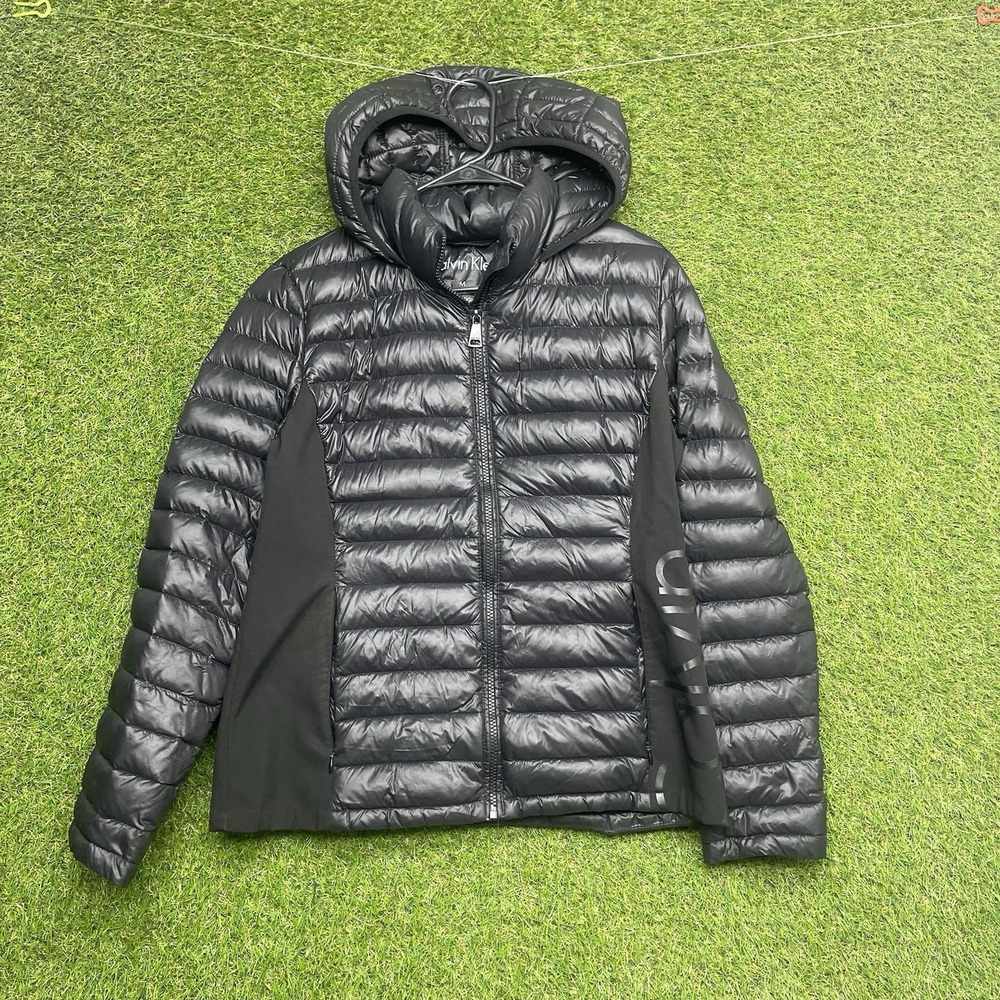 Calvin Klein Premium Down Puffer Jacket Womens Medium Parka Hiking Coat Hooded